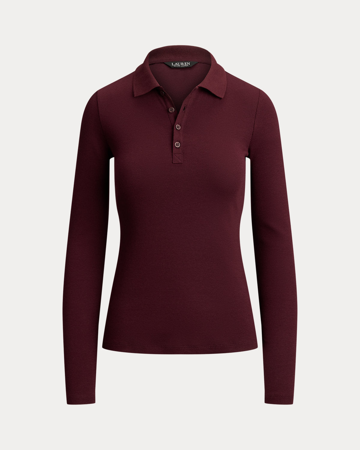Rib-Knit Long-Sleeve Polo Shirt