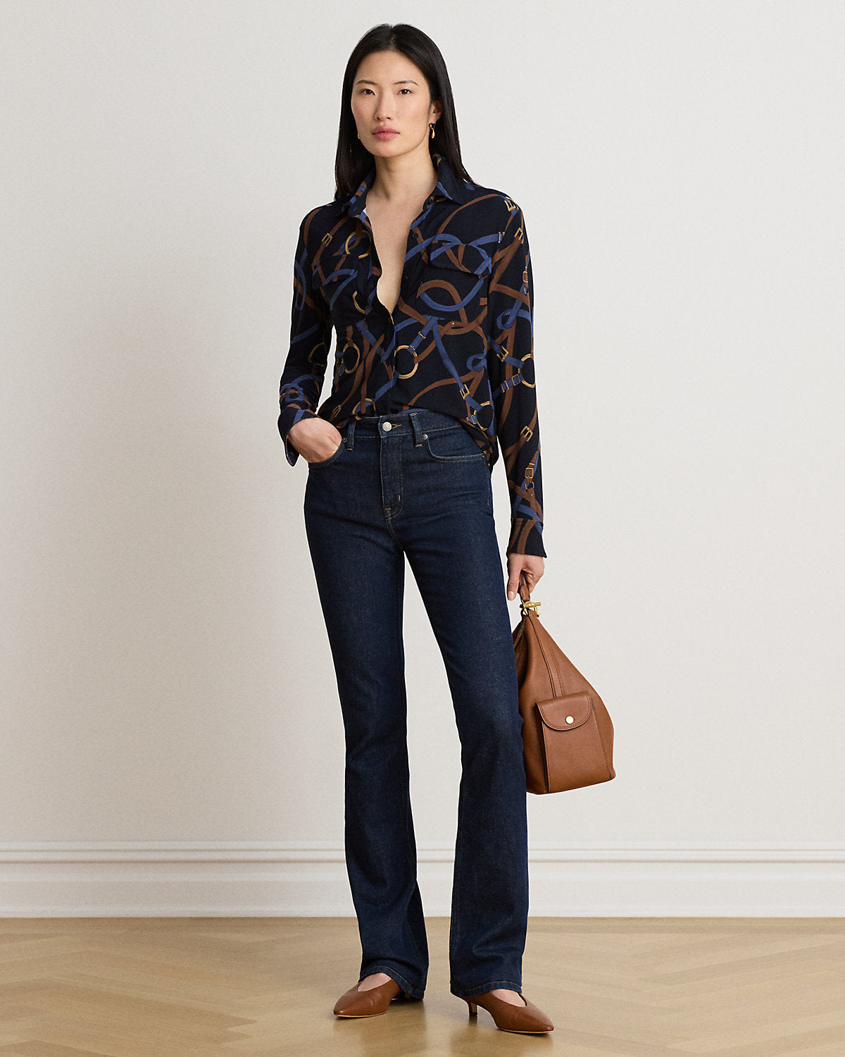 Belting-Print Stretch Jersey Shirt