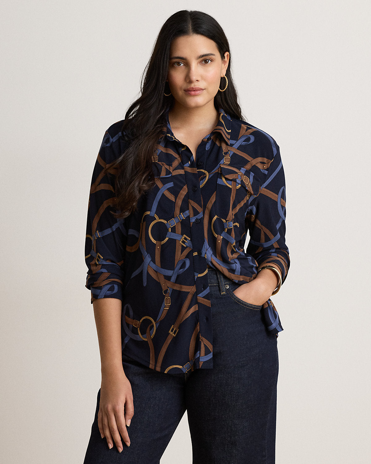 Belting-Print Stretch Jersey Shirt