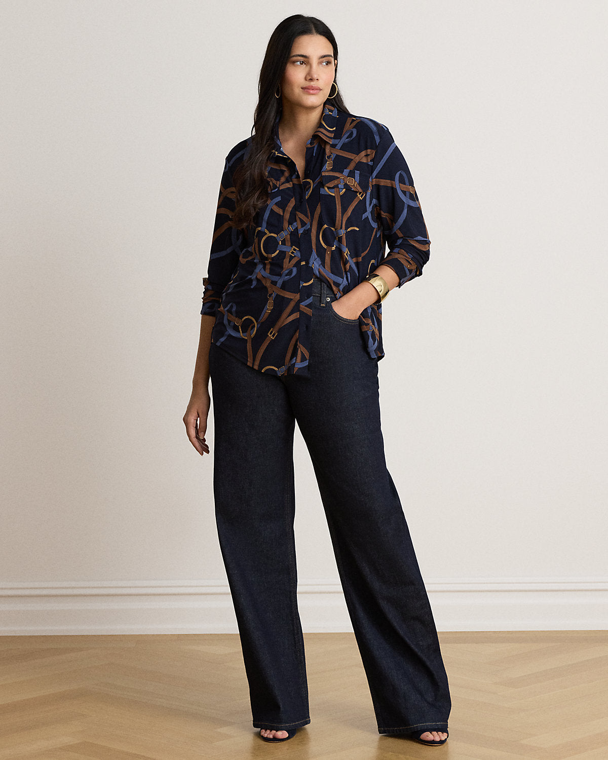 Belting-Print Stretch Jersey Shirt