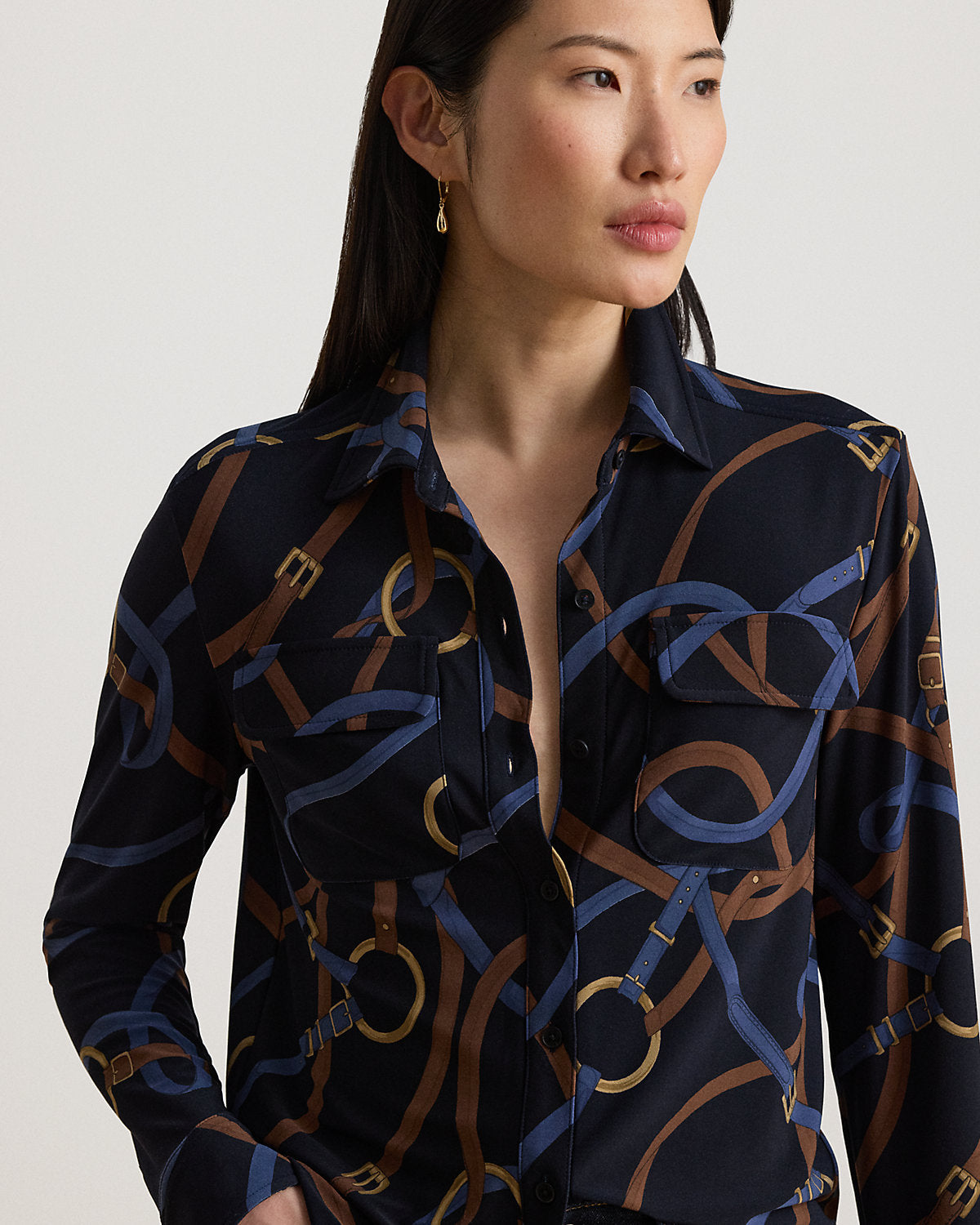 Belting-Print Stretch Jersey Shirt