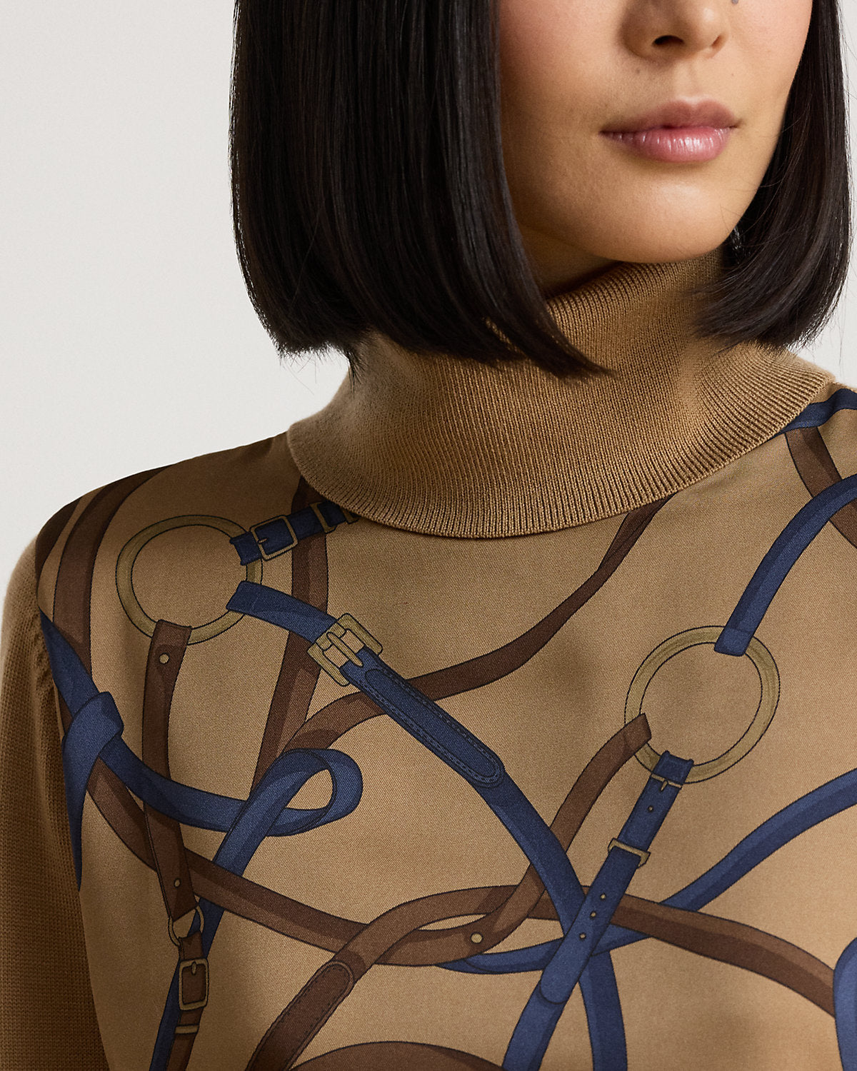 Belting-Print Turtleneck Sweater