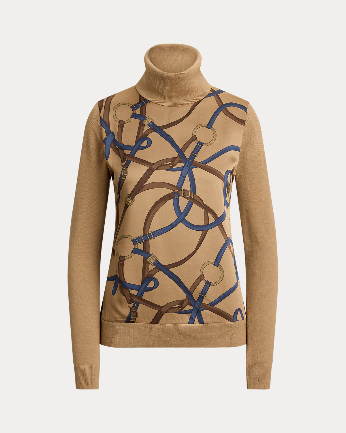Belting-Print Turtleneck Sweater