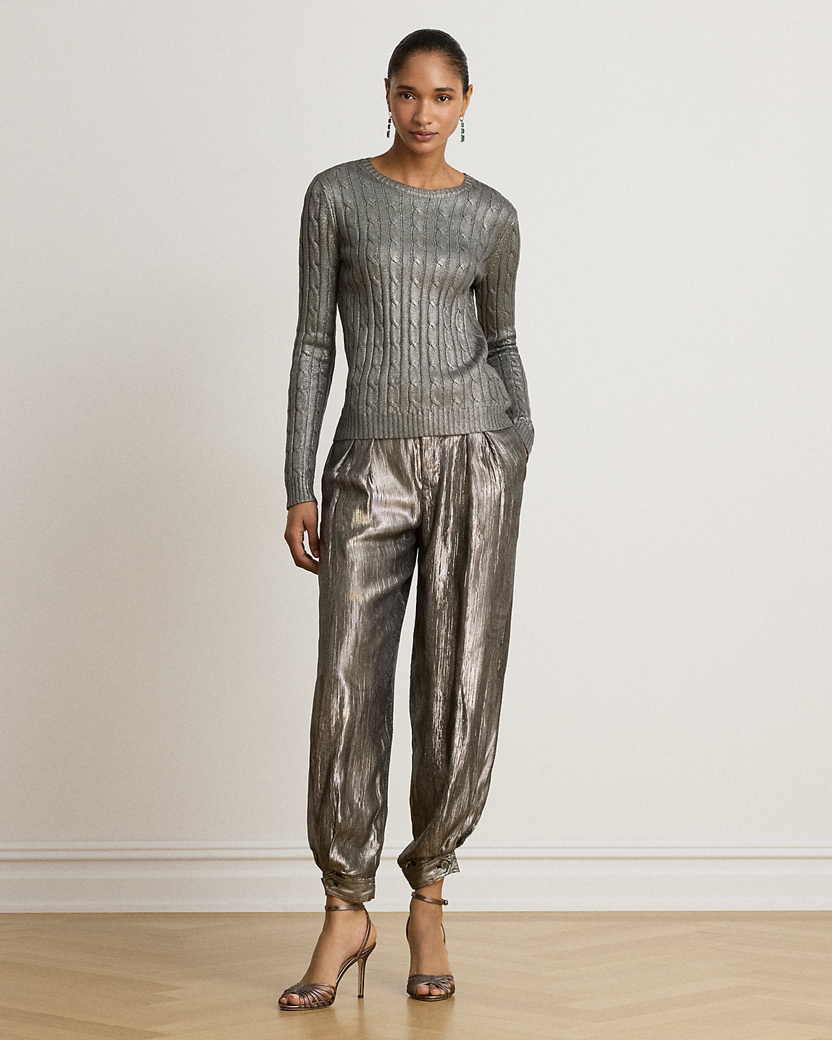 Metallic Cable-Knit Cotton-Blend Sweater