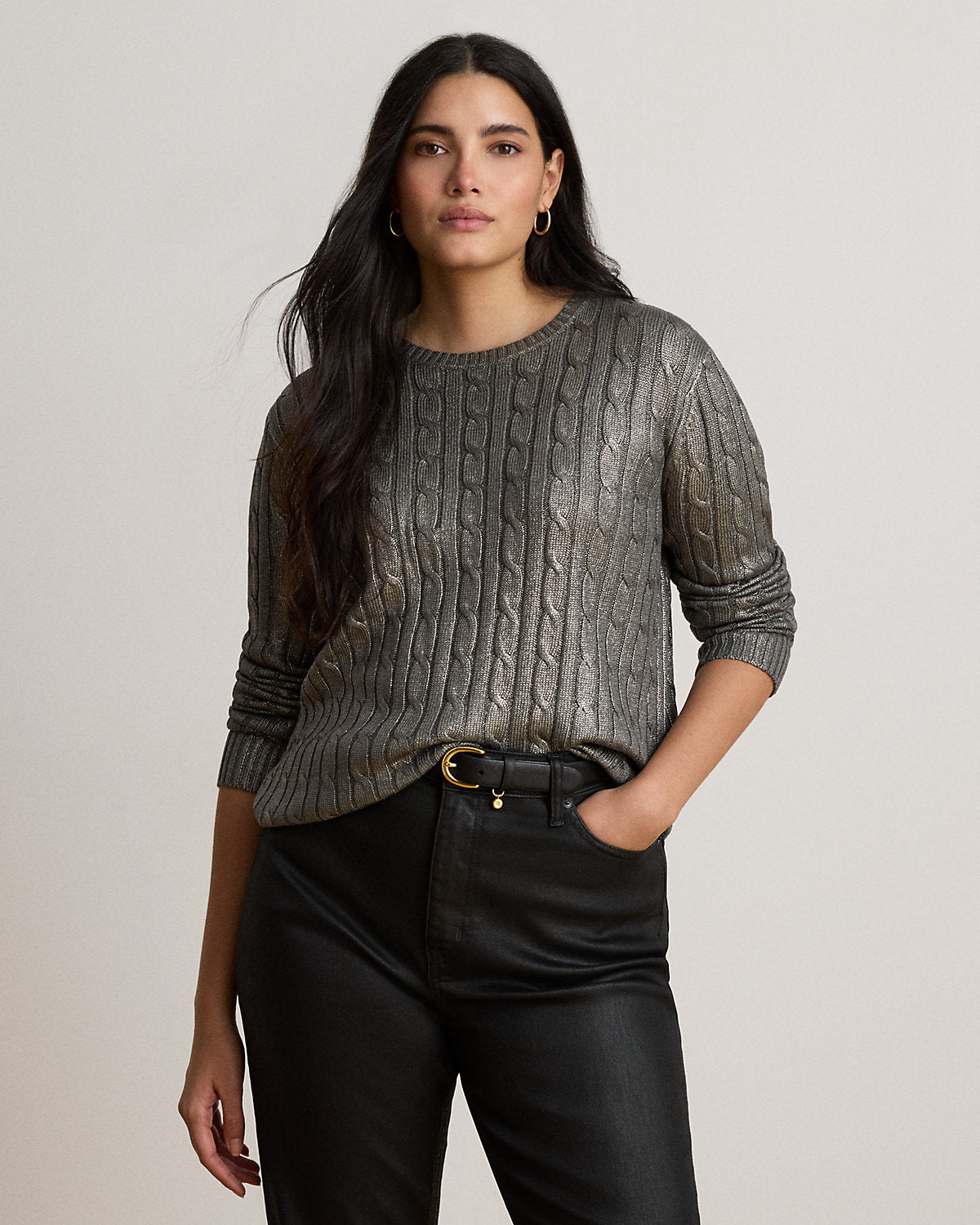 Metallic Cable-Knit Cotton-Blend Sweater