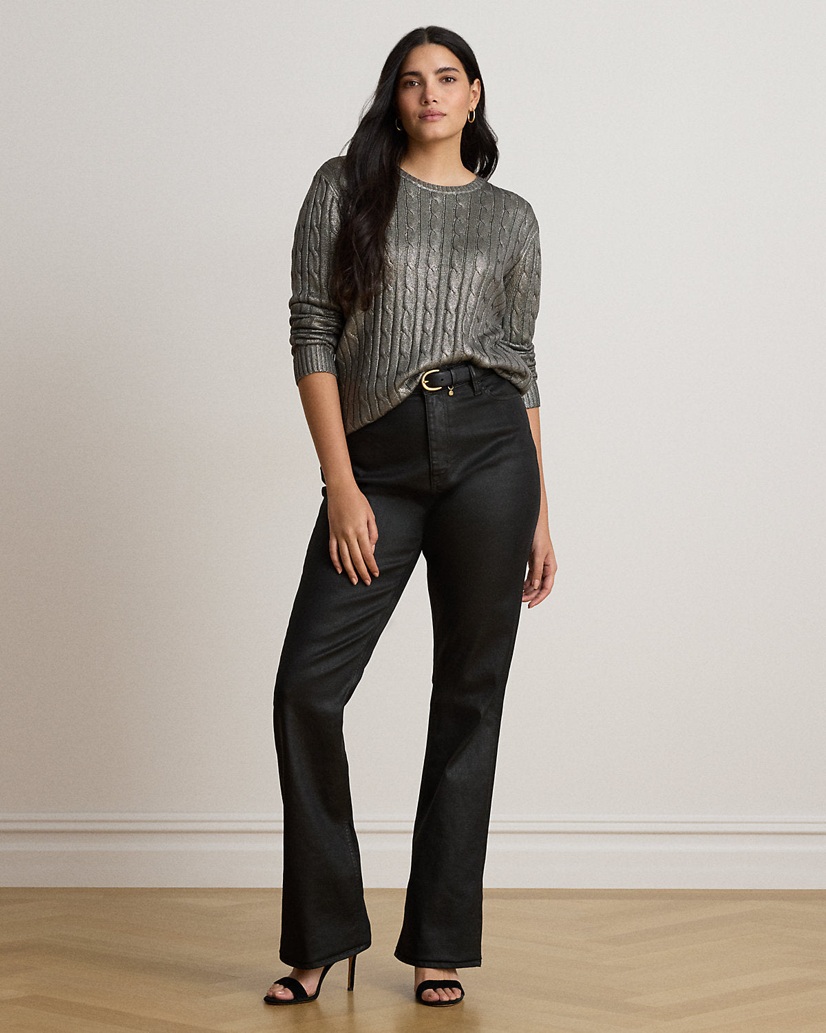 Metallic Cable-Knit Cotton-Blend Sweater