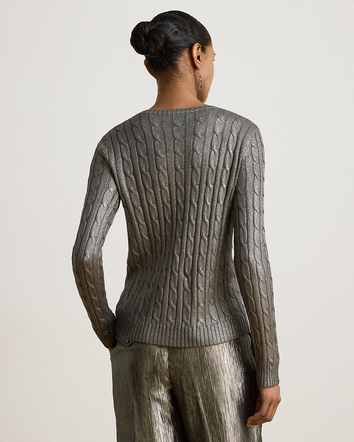 Metallic Cable-Knit Cotton-Blend Sweater