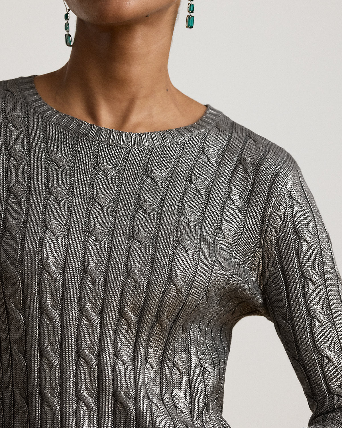 Metallic Cable-Knit Cotton-Blend Sweater