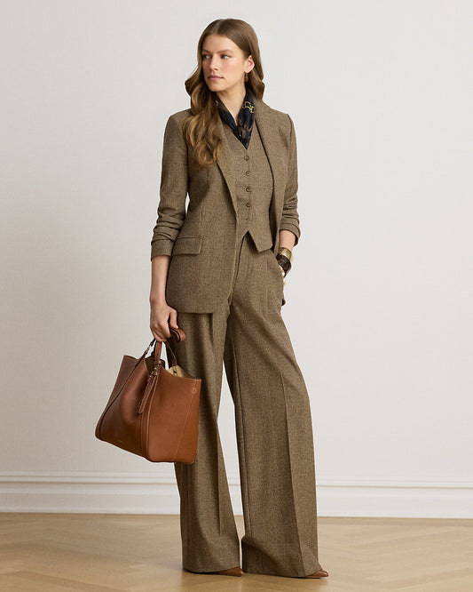 Glen Plaid Brushed Wool Wide-Leg Pant