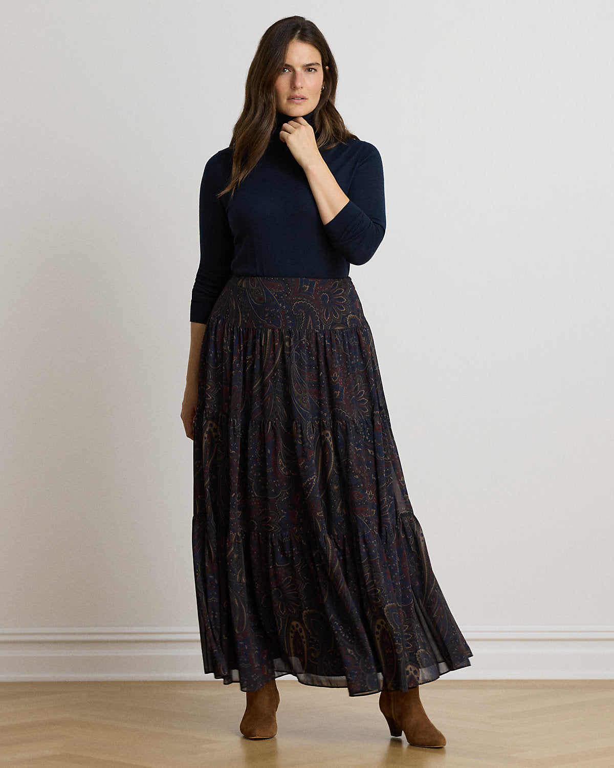 Paisley Georgette Tiered Maxiskirt