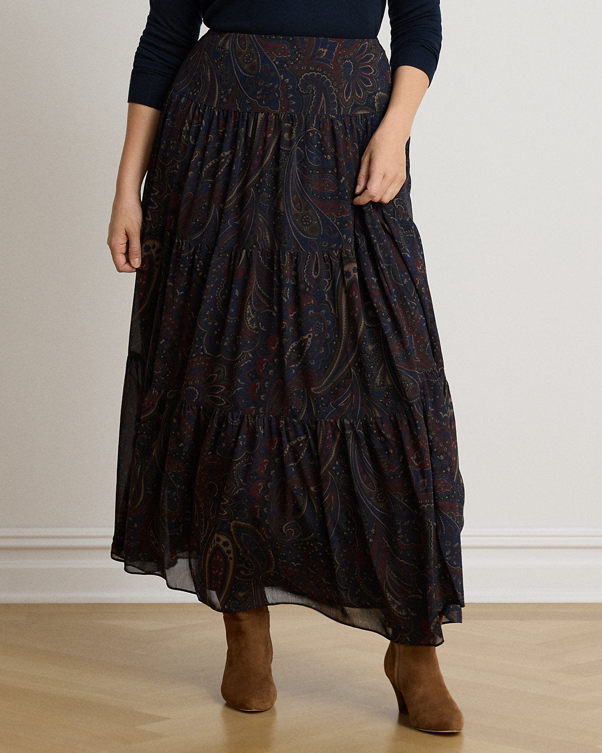 Paisley Georgette Tiered Maxiskirt