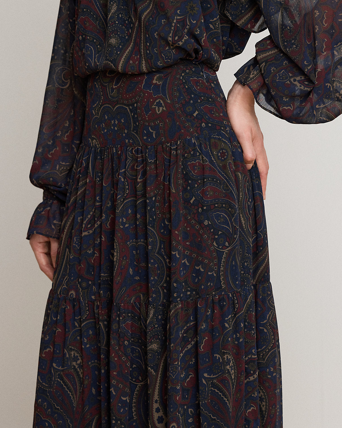 Paisley Georgette Tiered Maxiskirt