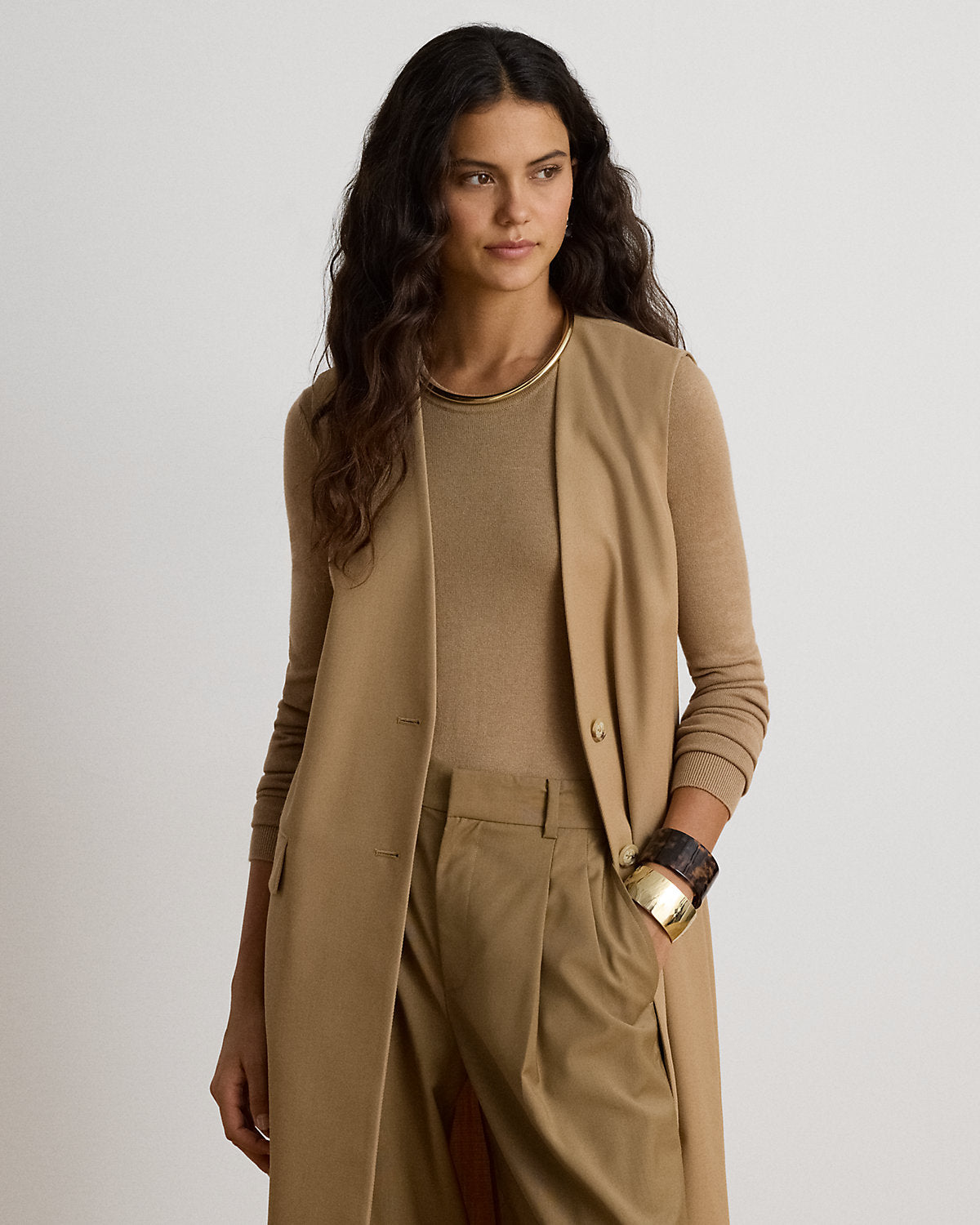 Wool-Blend Twill Longline Vest