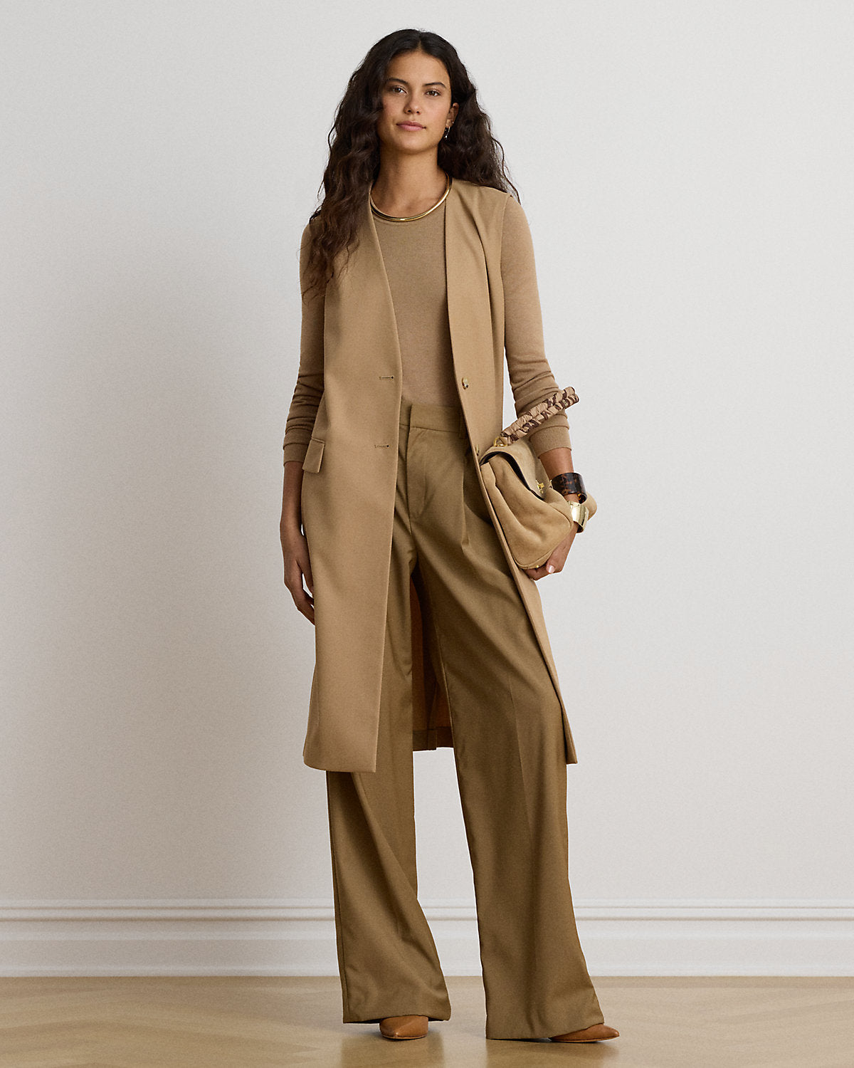 Wool-Blend Twill Longline Vest