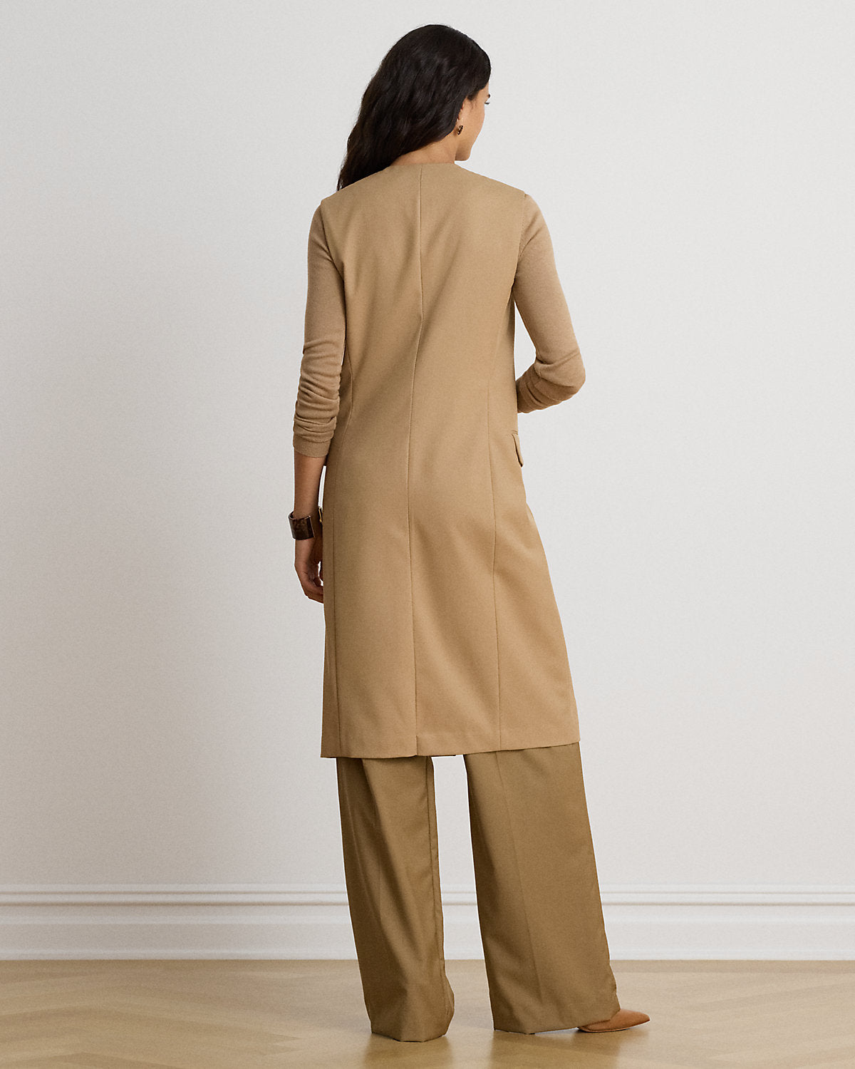 Wool-Blend Twill Longline Vest