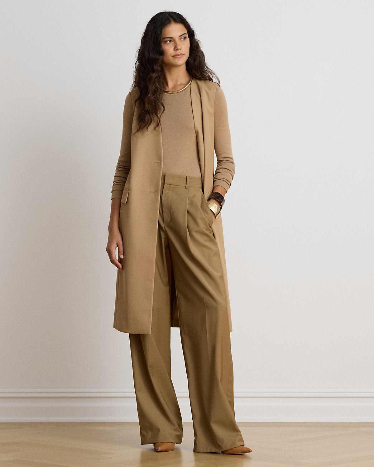 Wool-Blend Twill Longline Vest