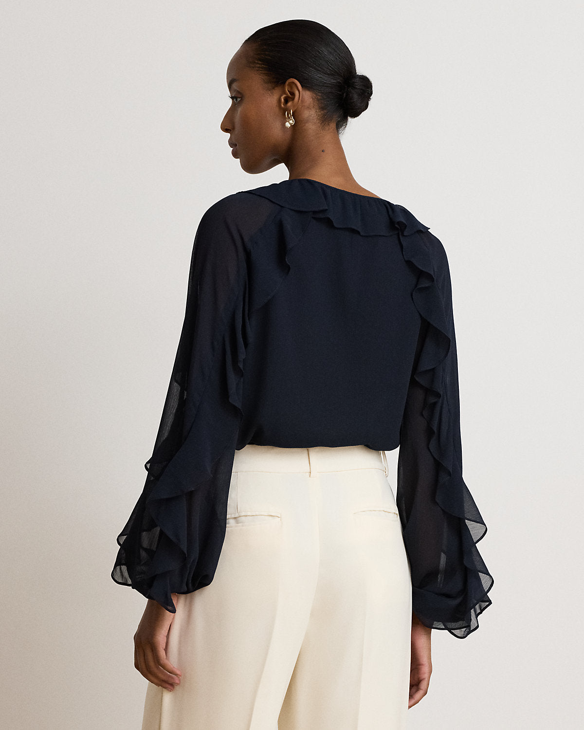Ruffle-Trim Crinkle Georgette Blouse