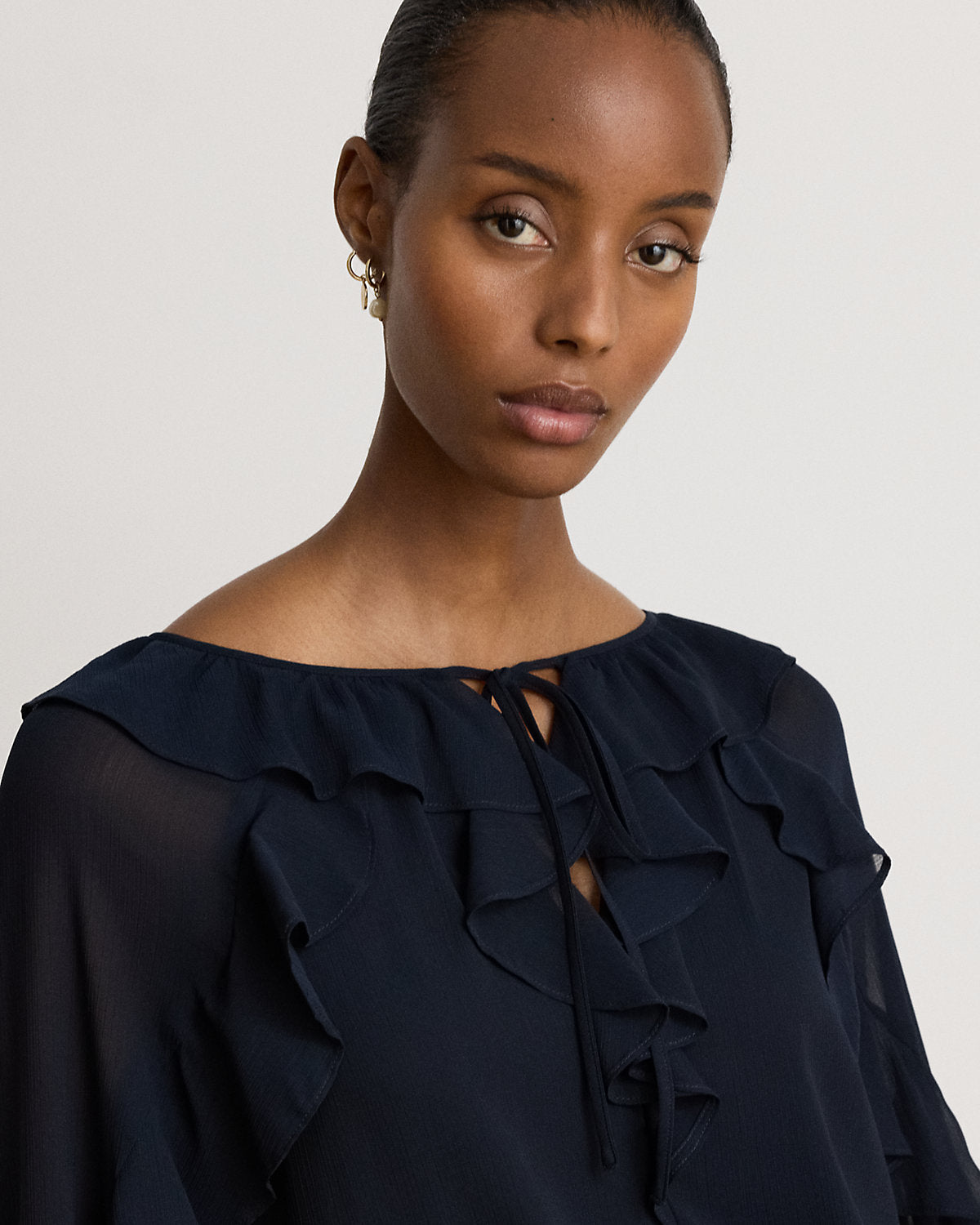 Ruffle-Trim Crinkle Georgette Blouse