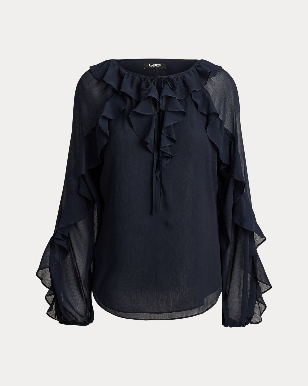Ruffle-Trim Crinkle Georgette Blouse