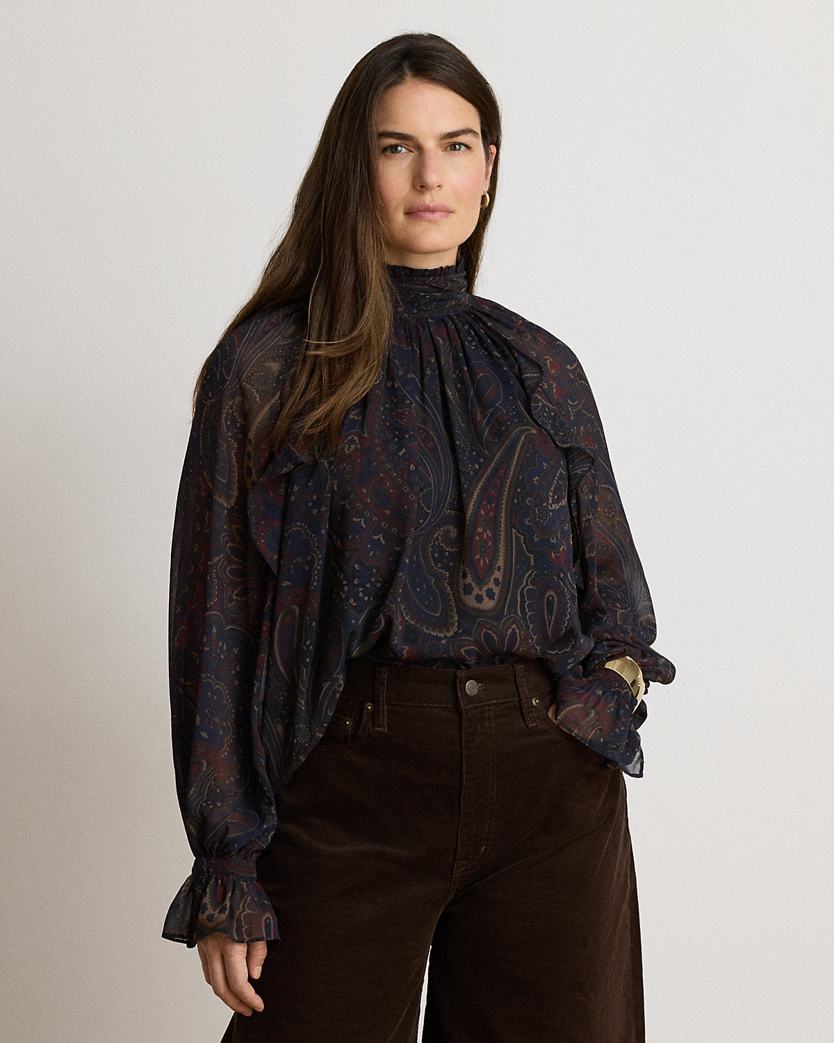 Paisley Georgette Mockneck Blouse