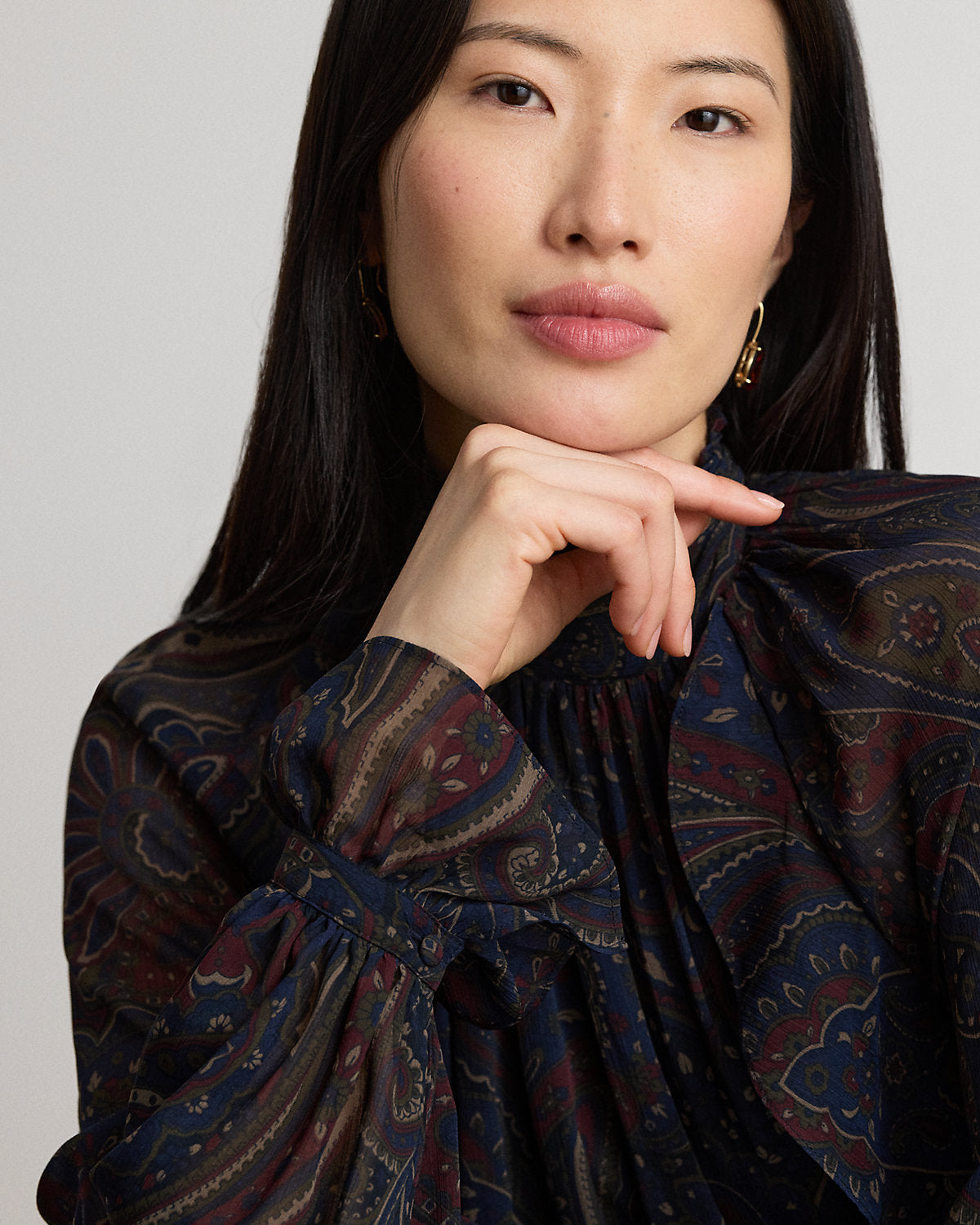 Paisley Georgette Mockneck Blouse