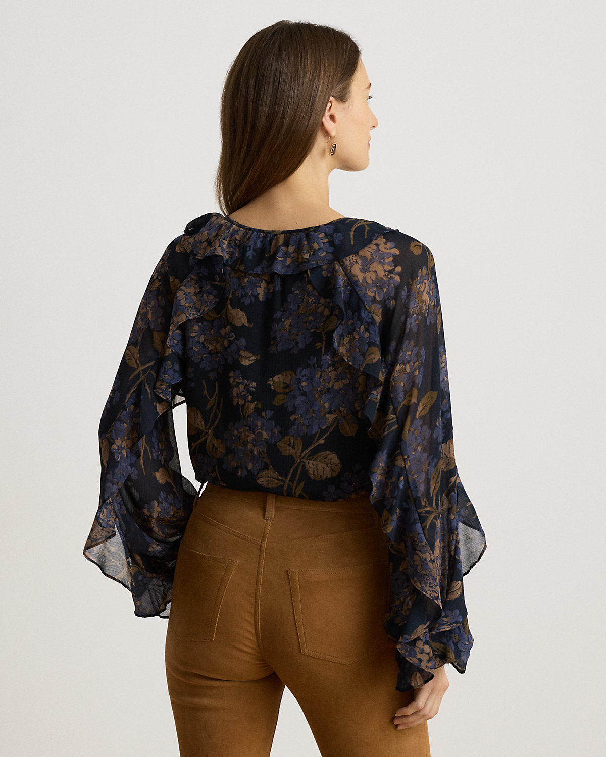 Floral Ruffle-Trim Georgette Blouse