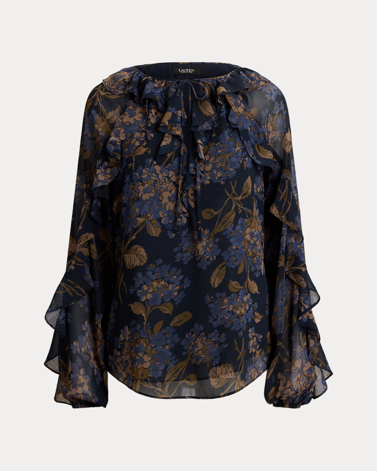 Floral Ruffle-Trim Georgette Blouse