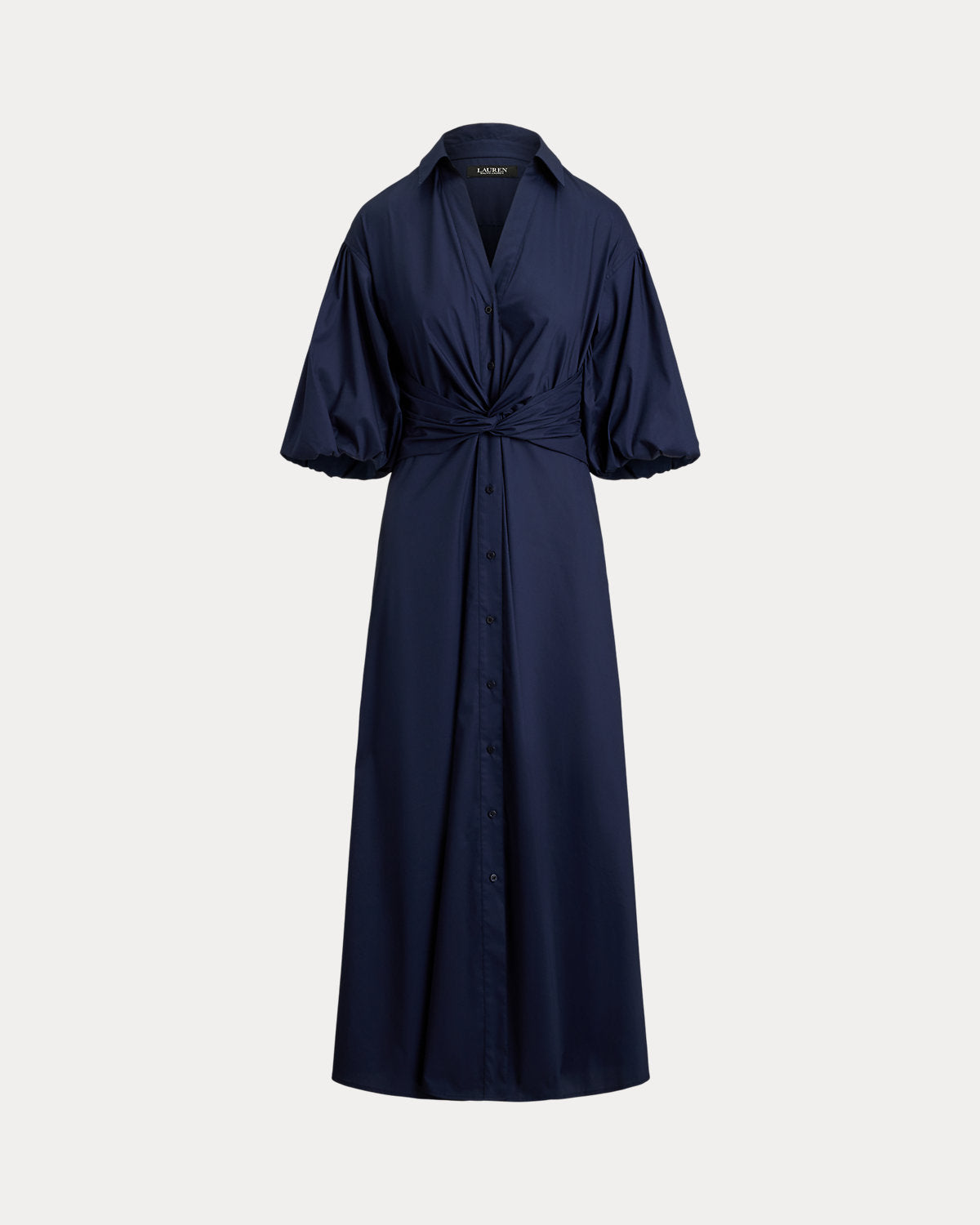 Twist-Front Bubble-Sleeve Shirtdress