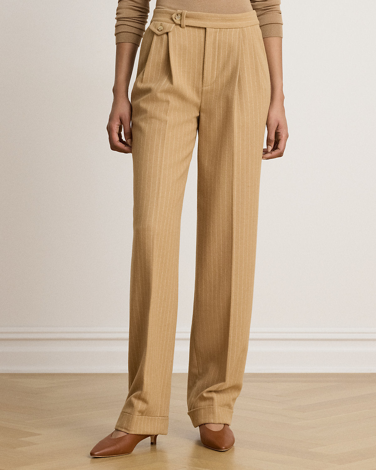 Pinstripe Pleated Twill Straight Pant