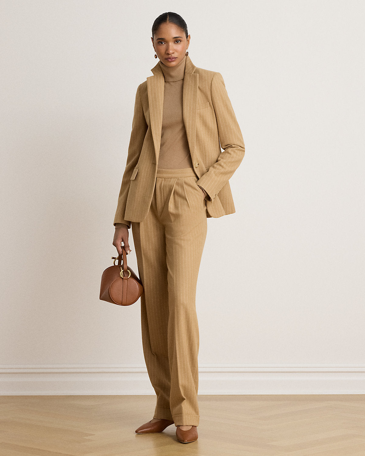 Pinstripe Pleated Twill Straight Pant