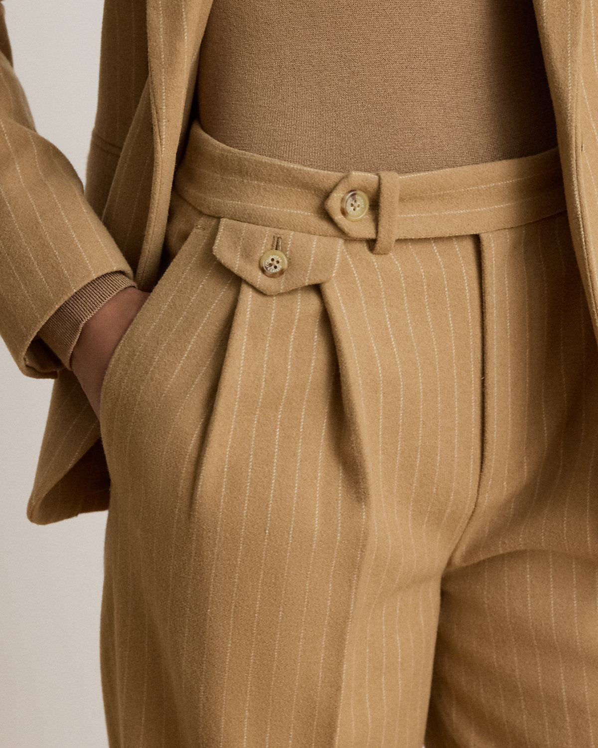 Pinstripe Pleated Twill Straight Pant