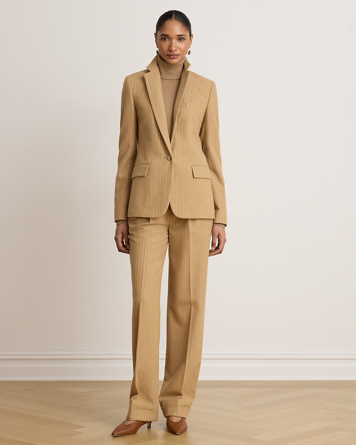 Pinstripe Pleated Twill Straight Pant