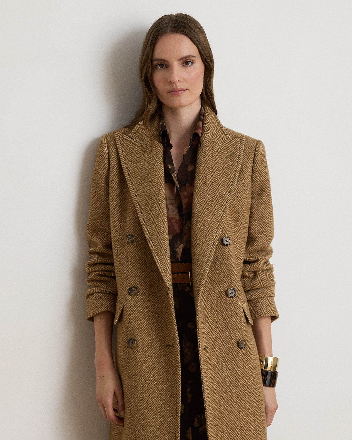 Double-Breasted Herringbone Coat