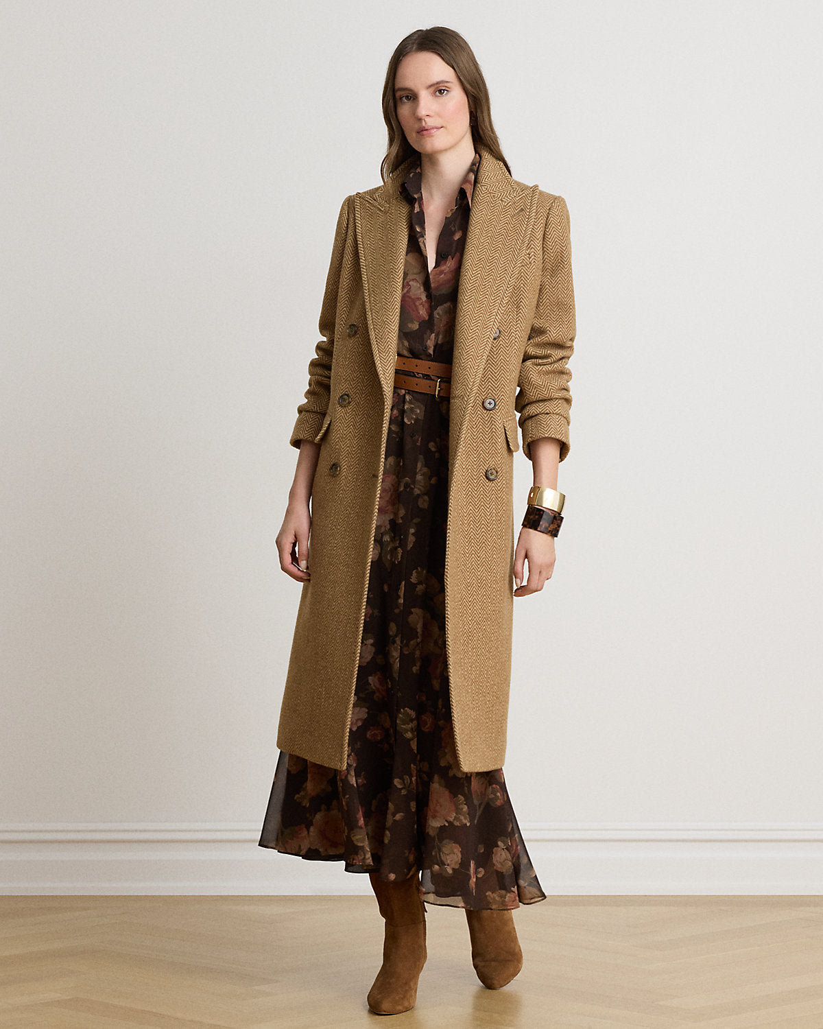 Double-Breasted Herringbone Coat