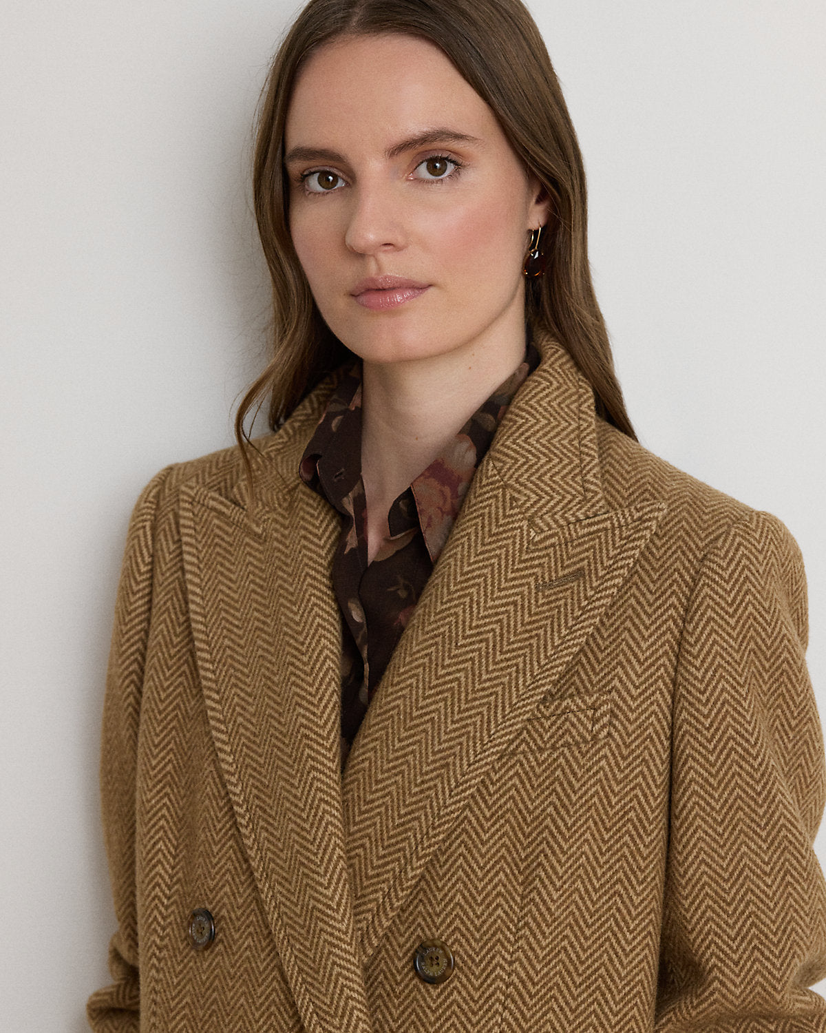 Double-Breasted Herringbone Coat