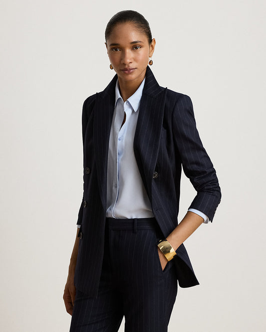 Pinstripe Double-Breasted Twill Blazer