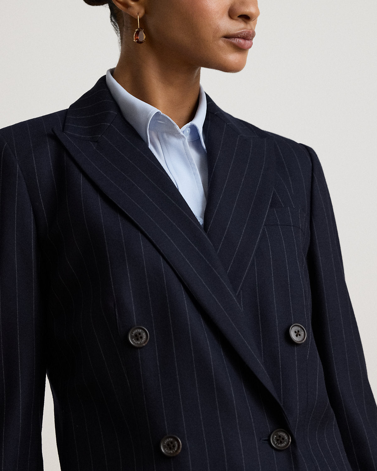 Pinstripe Double-Breasted Twill Blazer