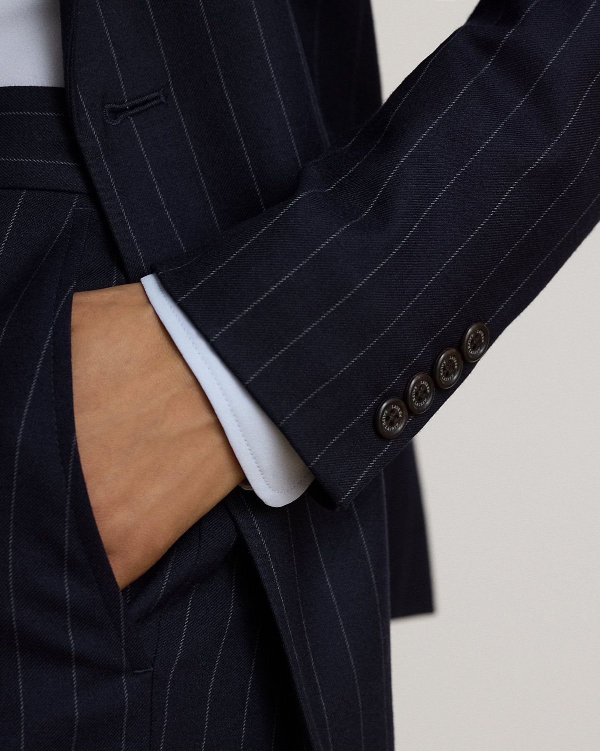 Pinstripe Double-Breasted Twill Blazer