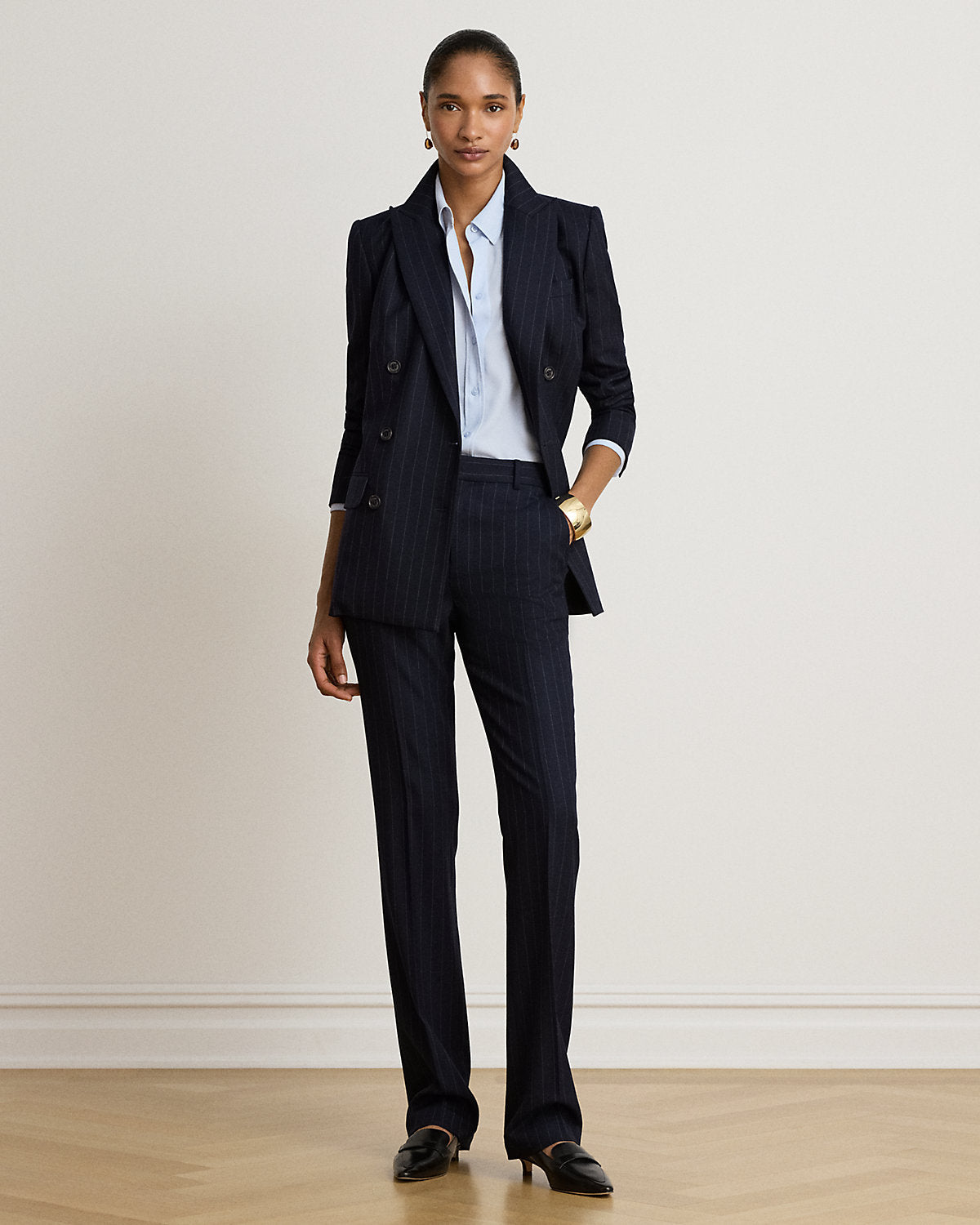 Pinstripe Double-Breasted Twill Blazer