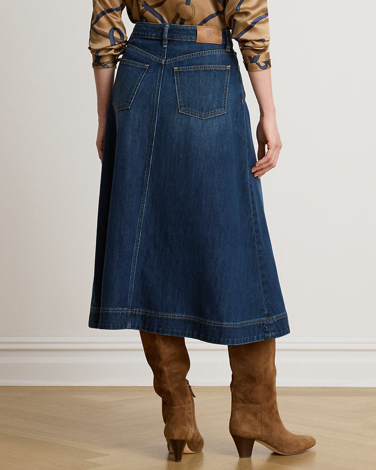 Denim A-Line Midi Skirt