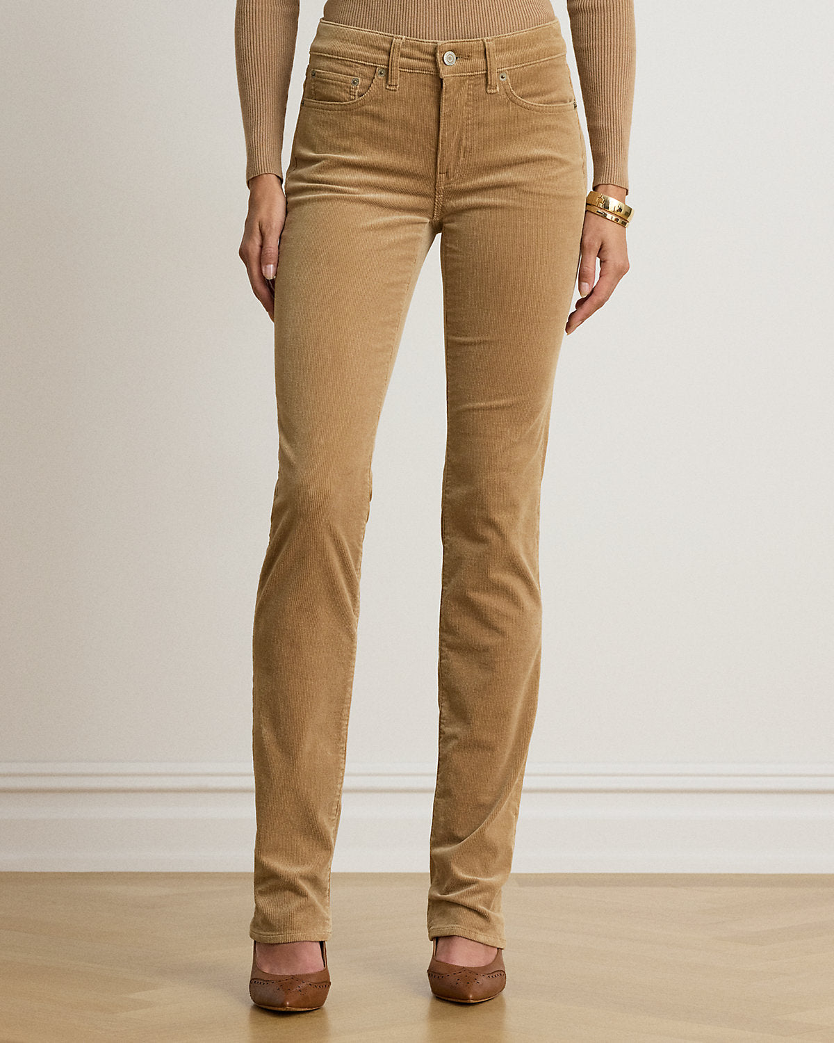 Mid-Rise Corduroy Slim Straight Pant