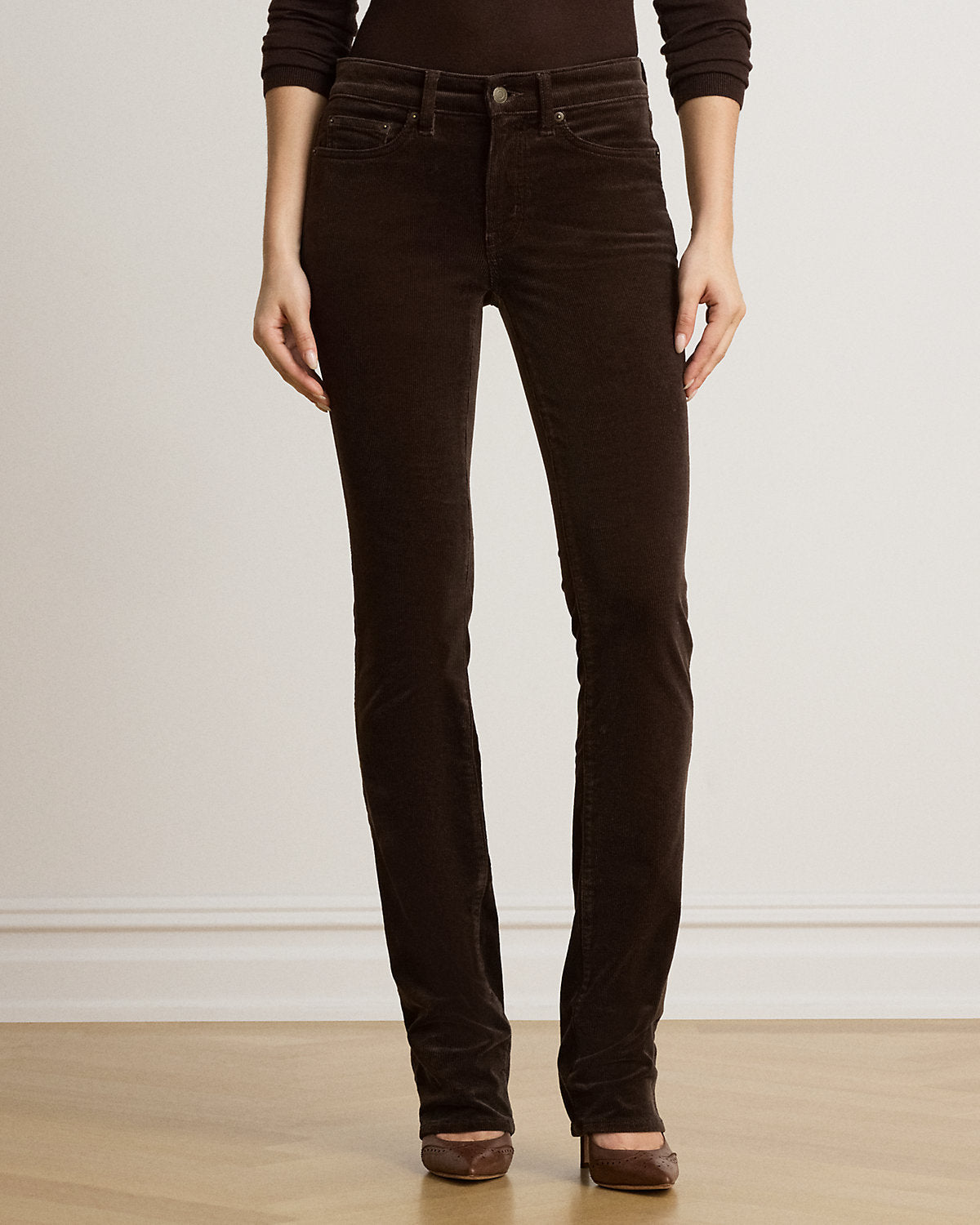 Mid-Rise Corduroy Slim Straight Pant