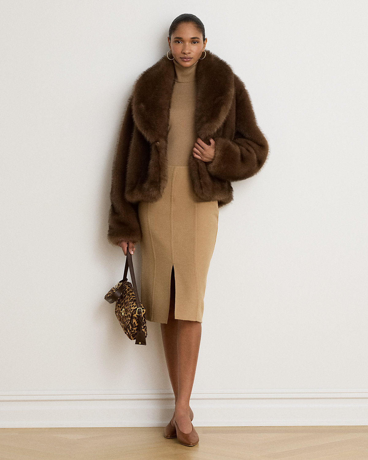 Faux-Fur Shawl-Collar Coat