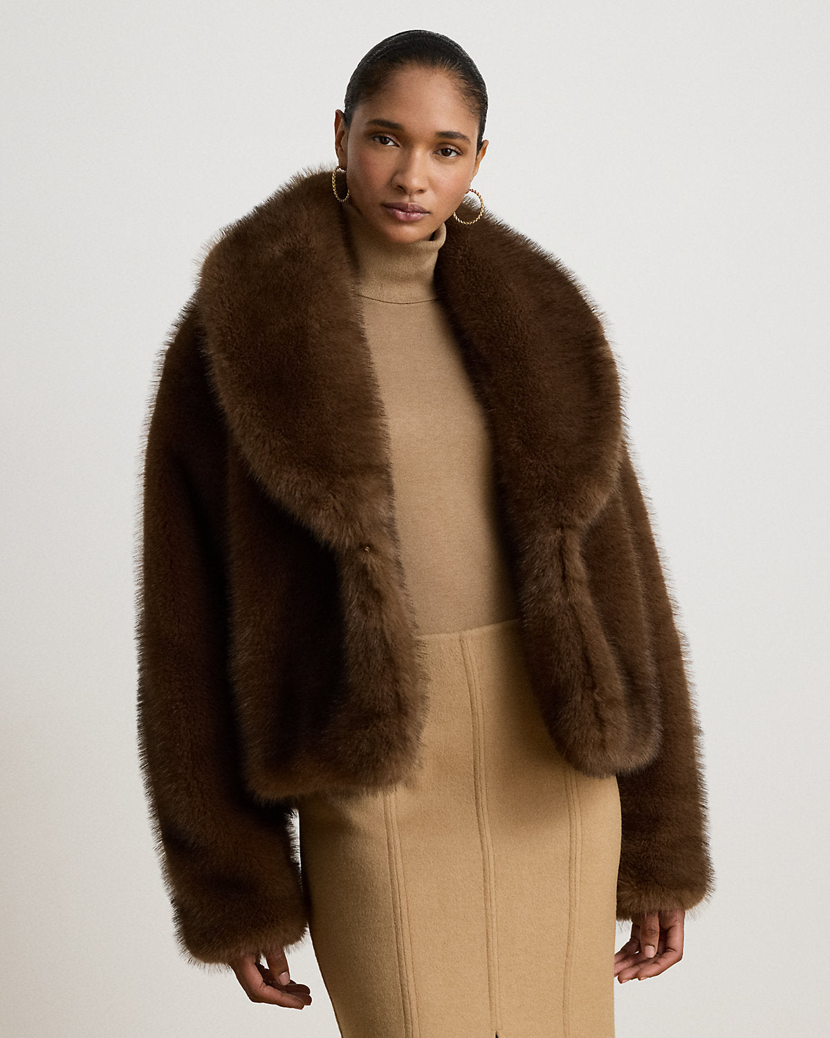 Faux-Fur Shawl-Collar Coat