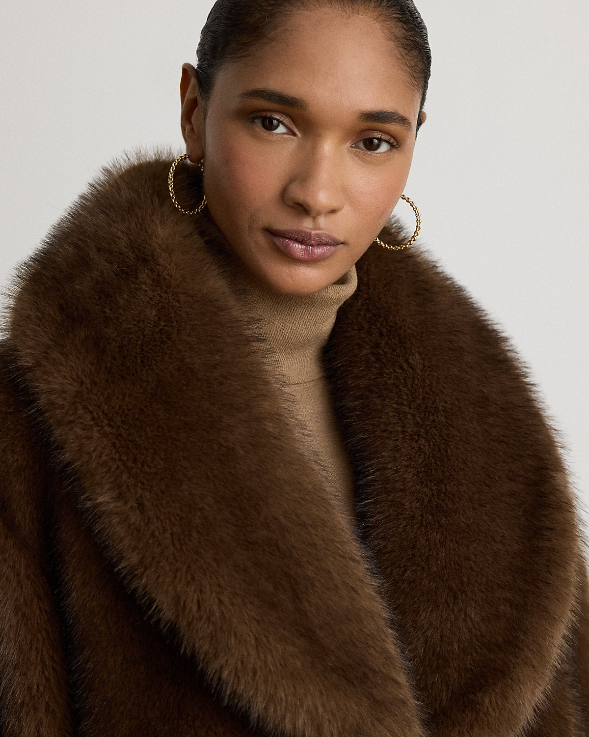 Faux-Fur Shawl-Collar Coat