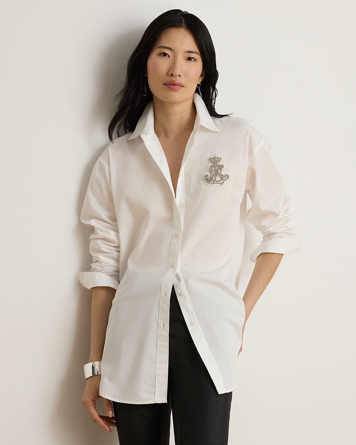 Relaxed Fit Rhinestone-Bullion Shirt