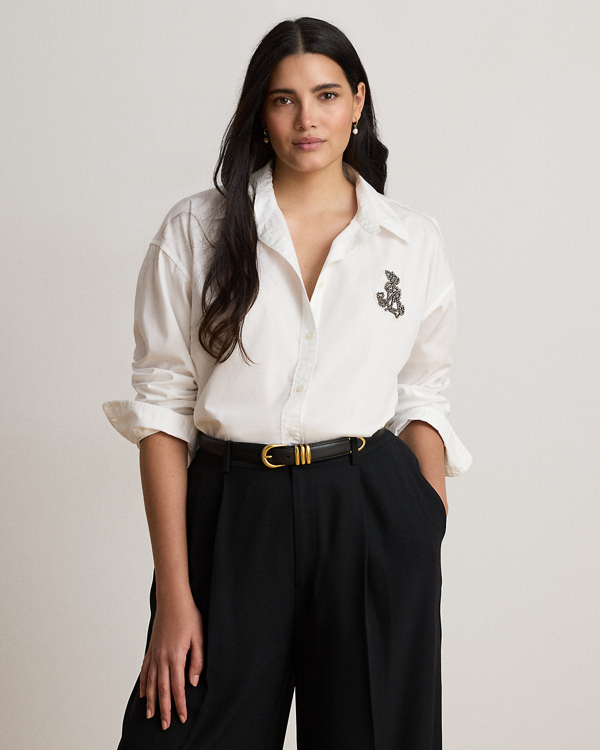 Relaxed Fit Rhinestone-Bullion Shirt