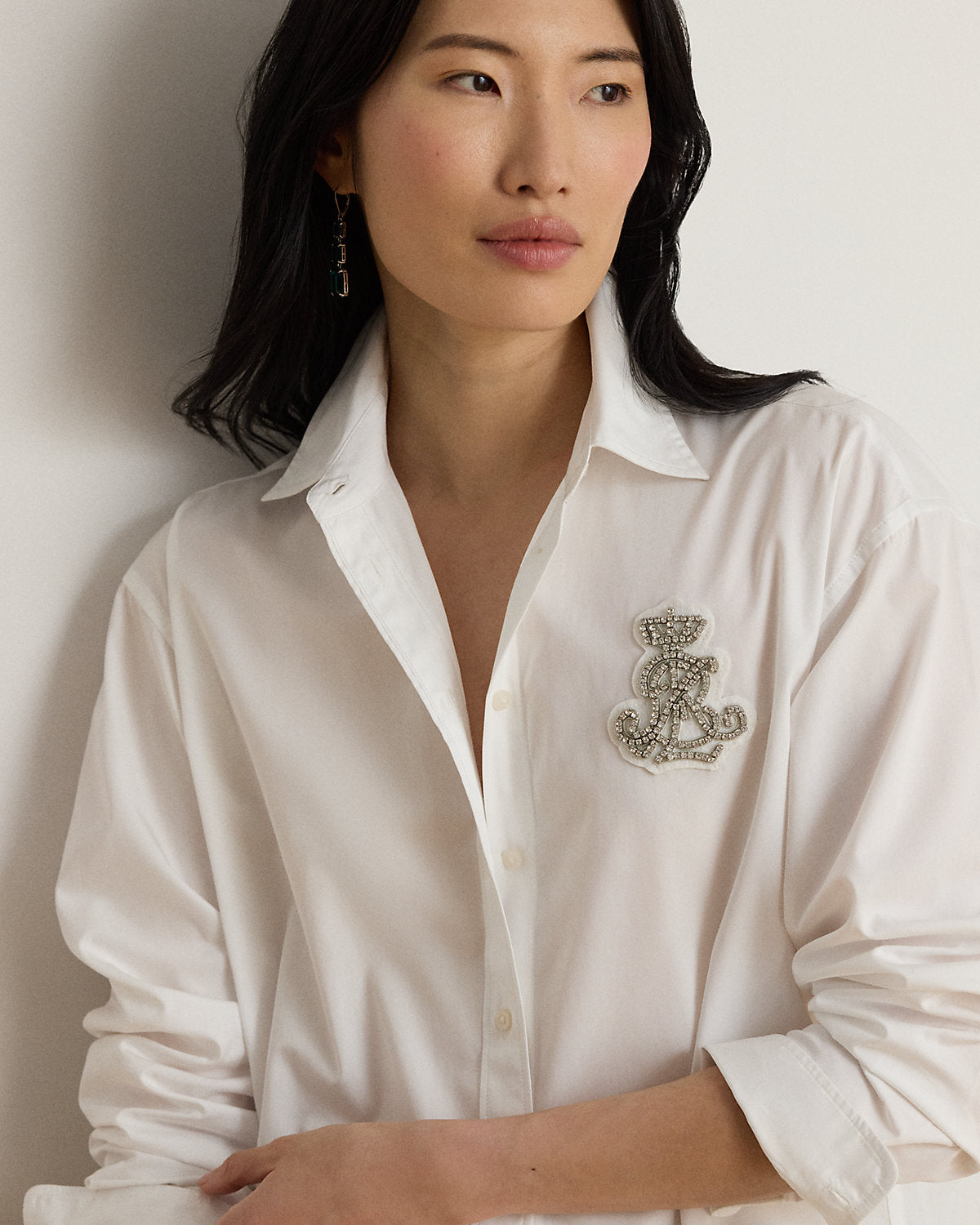 Relaxed Fit Rhinestone-Bullion Shirt
