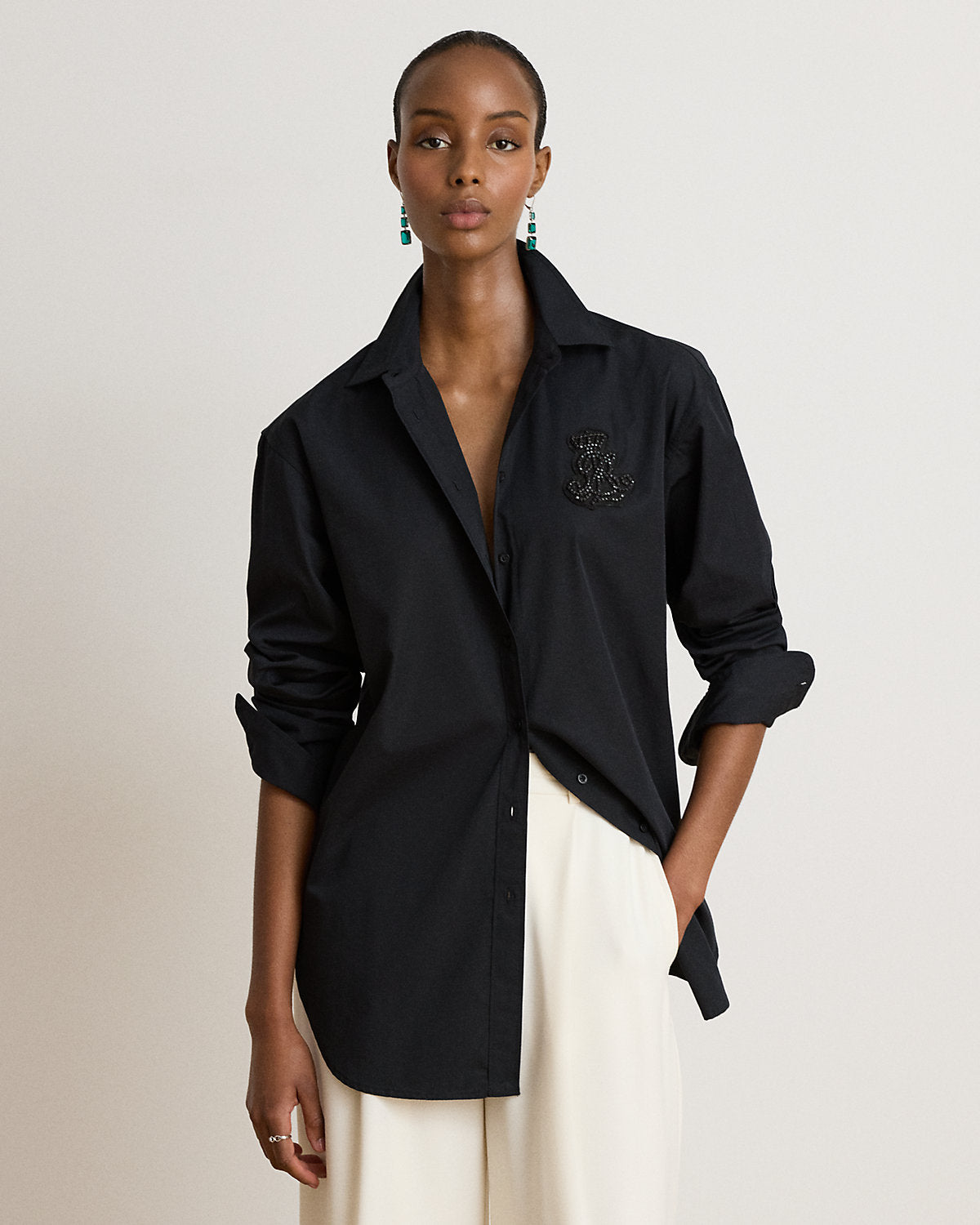 Relaxed Fit Rhinestone-Bullion Shirt