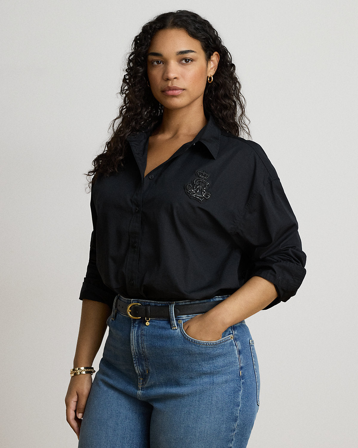 Relaxed Fit Rhinestone-Bullion Shirt